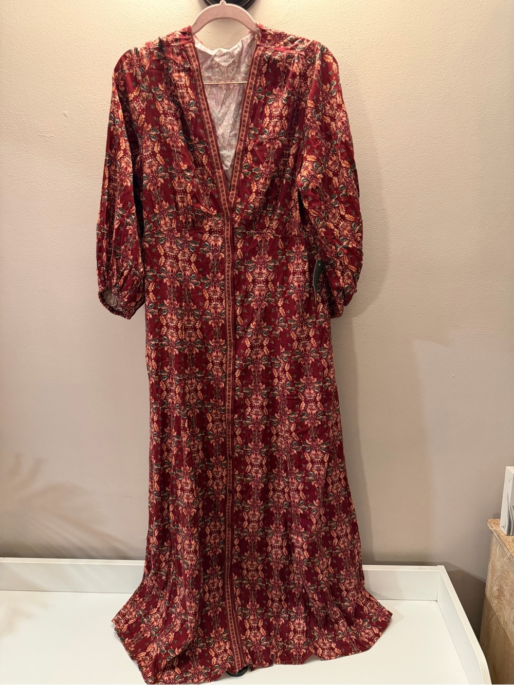 NWT Max Studio London Floral Tapestry Maxi Dress Burgundy Red Sz L MSRP $198
